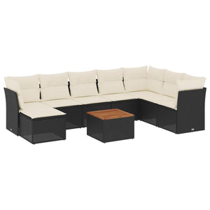 Set Divani da Giardino 9 pz con Cuscini Nero in Polyrattan 3223781