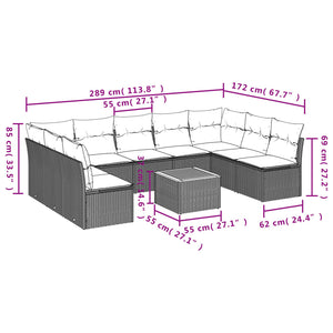 Set Divano da Giardino 10 pz con Cuscini Grigio in Polyrattan 3223792