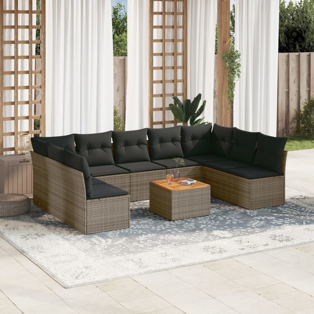 Set Divano da Giardino 10 pz con Cuscini Grigio in Polyrattan 3223792