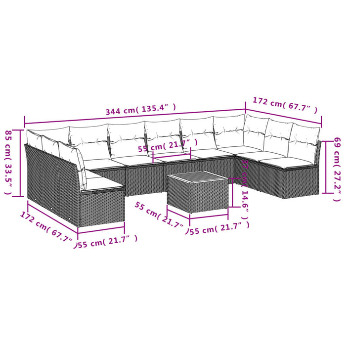 Set Divani da Giardino 11 pz con Cuscini in Polyrattan Nerocod mxl 113377