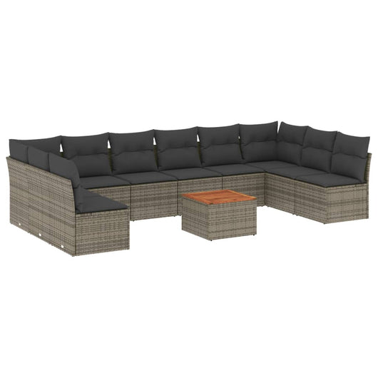 Set Divani da Giardino 11 pz con Cuscini in Polyrattan Grigio 3223799