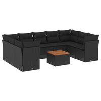 Set Divani da Giardino 10pz con Cuscini in Polyrattan Nero 3223801