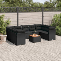 Set Divani da Giardino 10pz con Cuscini in Polyrattan Nero 3223801