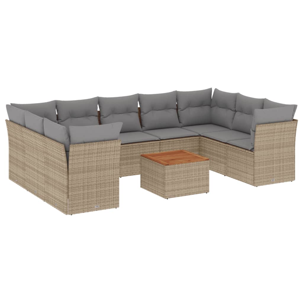 Set Divano da Giardino 10 pz con Cuscini Beige in Polyrattan 3223805