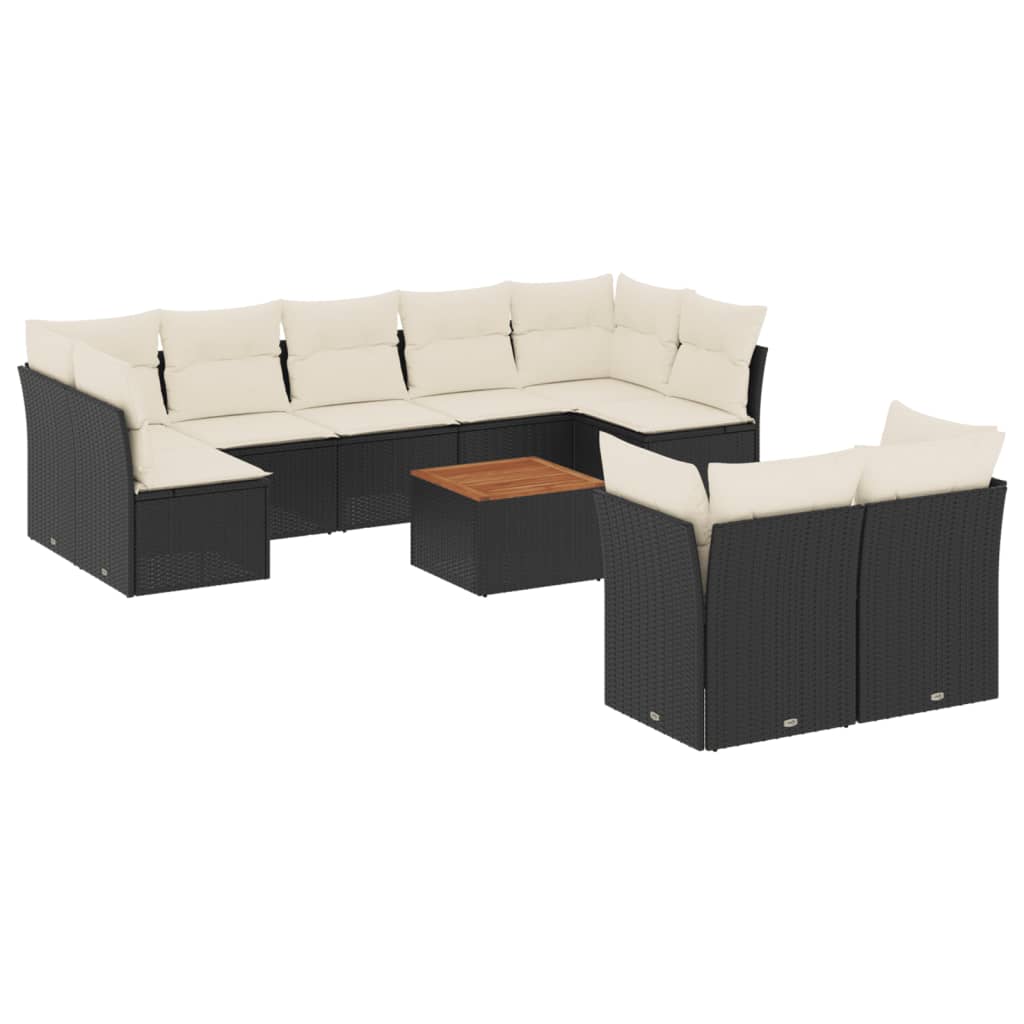 Set Divani da Giardino 10pz con Cuscini in Polyrattan Nero 3223809