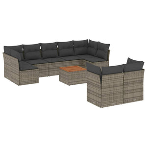 Set Divano da Giardino 10 pz con Cuscini Grigio in Polyrattan 3223813