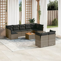 Set Divano da Giardino 10 pz con Cuscini Grigio in Polyrattan 3223813