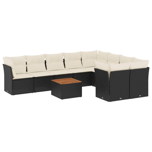 Set Divani da Giardino 10pz con Cuscini in Polyrattan Nero 3223816