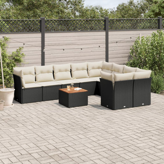 Set Divani da Giardino 10pz con Cuscini in Polyrattan Nero 3223816