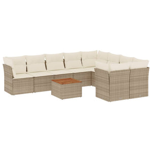 Set Divano da Giardino 10 pz con Cuscini Beige in Polyrattan 3223818