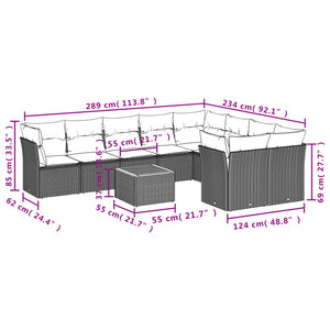 Set Divano da Giardino 10 pz con Cuscini Beige in Polyrattan 3223818