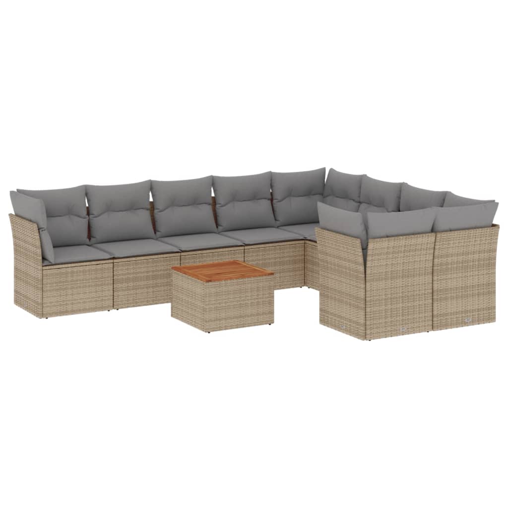 Set Divano da Giardino 10 pz con Cuscini Beige in Polyrattan 3223819