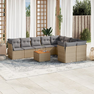 Set Divano da Giardino 10 pz con Cuscini Beige in Polyrattan 3223819