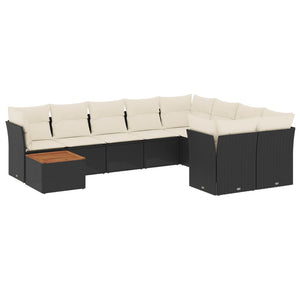 Set Divani da Giardino 10pz con Cuscini in Polyrattan Nero 3223823