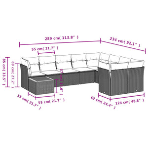 Set Divano da Giardino 10 pz con Cuscini Grigio in Polyrattan 3223827