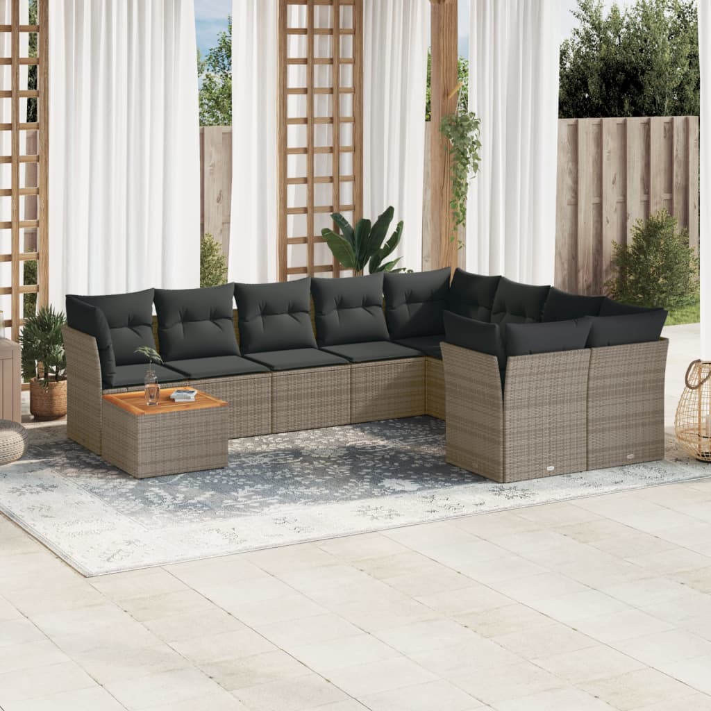 Set Divano da Giardino 10 pz con Cuscini Grigio in Polyrattancod mxl 87600