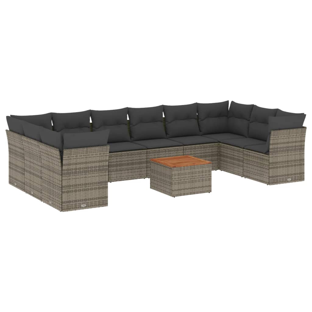 Set Divani da Giardino 11 pz con Cuscini in Polyrattan Grigio 3223834