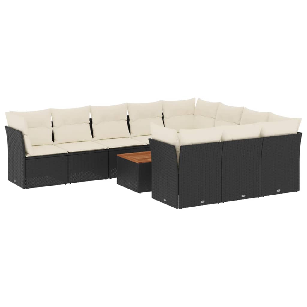 Set Divani da Giardino 11 pz con Cuscini in Polyrattan Nero 3223837