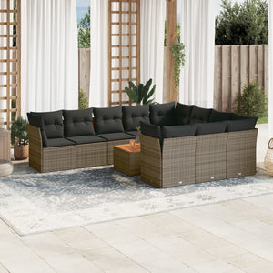 Set Divani da Giardino 11 pz con Cuscini in Polyrattan Grigio 3223841