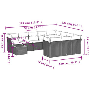 Set Divani da Giardino 11 pz con Cuscini Beige in Polyrattan 3223846