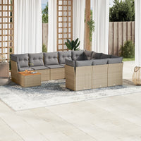 Set Divani da Giardino 11 pz con Cuscini Beige in Polyrattan 3223847