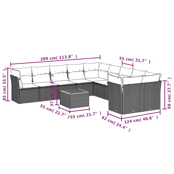 Set Divani da Giardino 11 pz con Cuscini in Polyrattan Nerocod mxl 88327