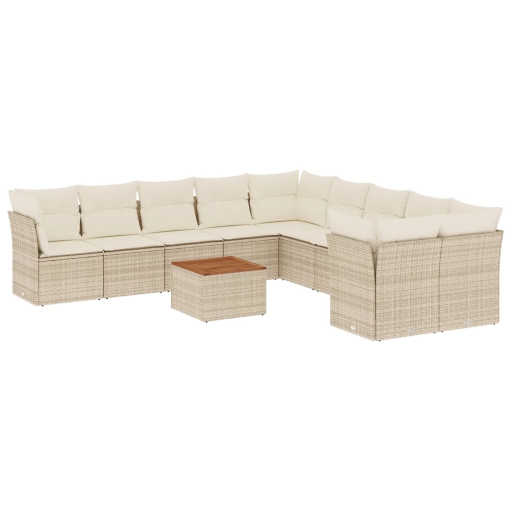 Set Divani da Giardino 11 pz con Cuscini Beige in Polyrattan 3223853