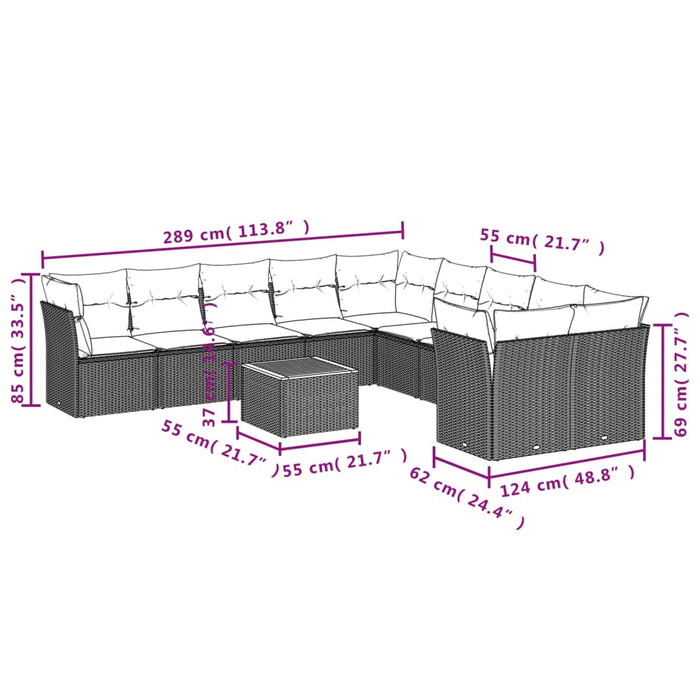 Set Divani da Giardino 11 pz con Cuscini Beige in Polyrattancod mxl 114276