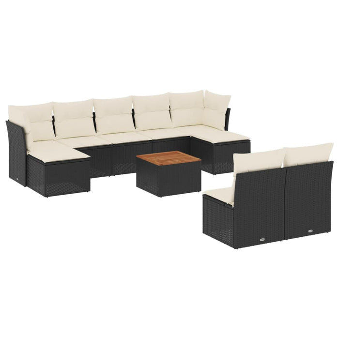 Set Divani da Giardino 10pz con Cuscini in Polyrattan Nero 3223858