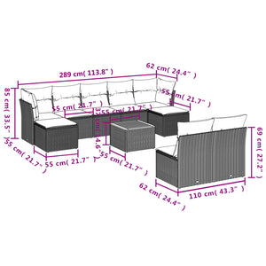 Set Divani da Giardino 10pz con Cuscini in Polyrattan Nero 3223858