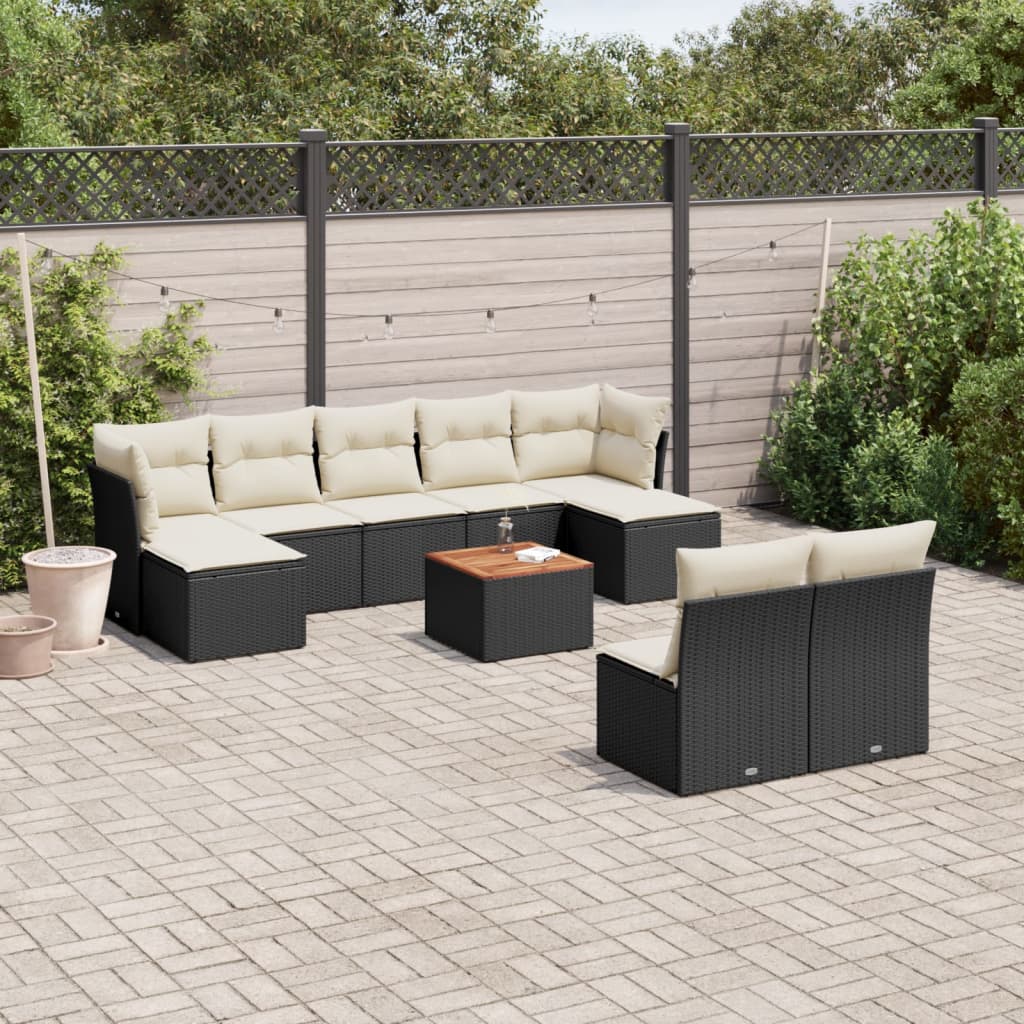 Set Divani da Giardino 10pz con Cuscini in Polyrattan Nero 3223858