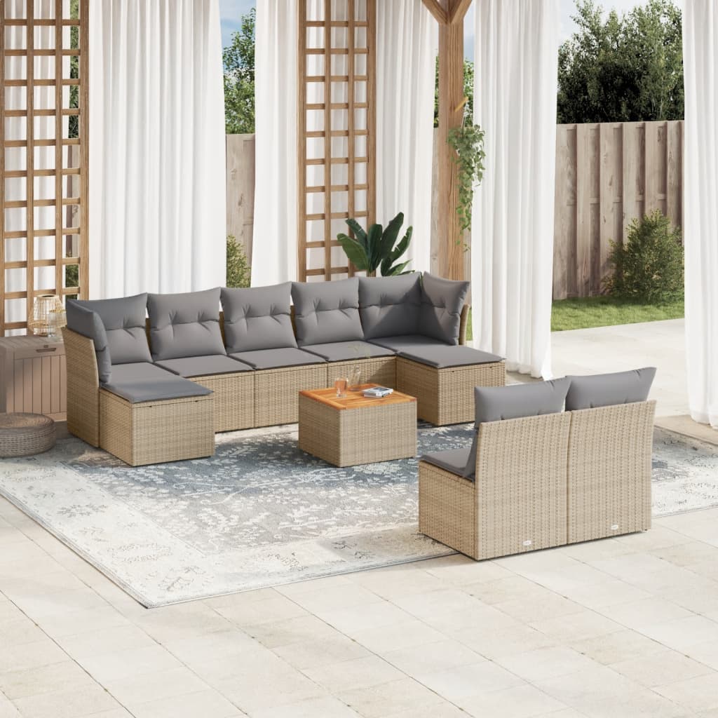 Set Divano da Giardino 10 pz con Cuscini Beige in Polyrattan 3223861