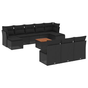 Set Divani da Giardino 11 pz con Cuscini in Polyrattan Nero 3223864