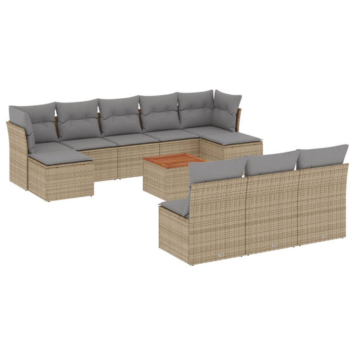 Set Divani da Giardino 11 pz con Cuscini Beige in Polyrattan 3223868