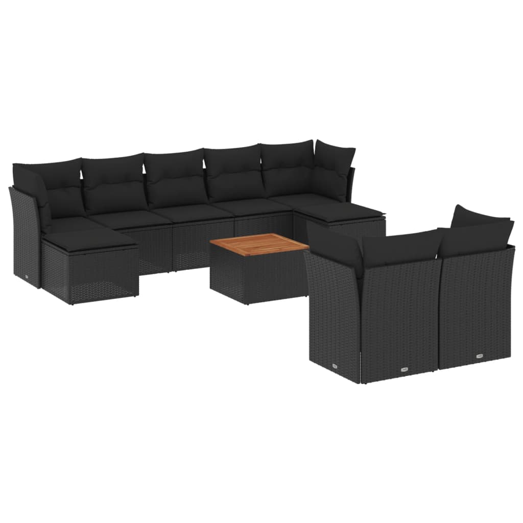 Set Divani da Giardino 10pz con Cuscini in Polyrattan Nero 3223871