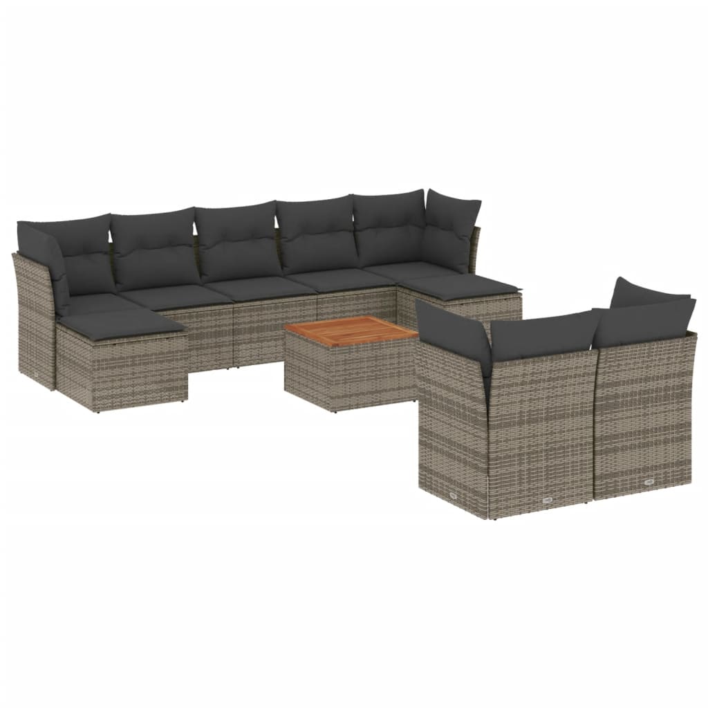 Set Divano da Giardino 10 pz con Cuscini Grigio in Polyrattan 3223876