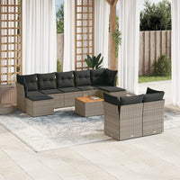 Set Divano da Giardino 10 pz con Cuscini Grigio in Polyrattan 3223876