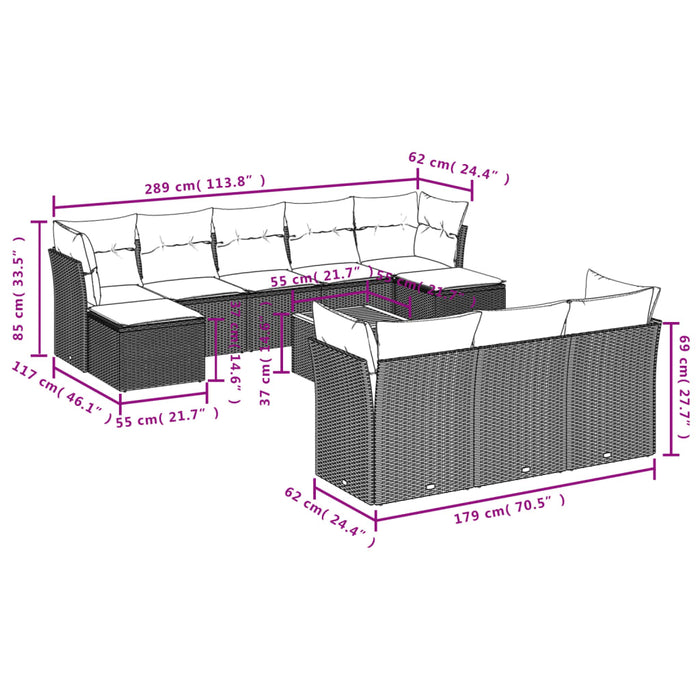 Set Divani da Giardino 11 pz con Cuscini in Polyrattan Nerocod mxl 90383