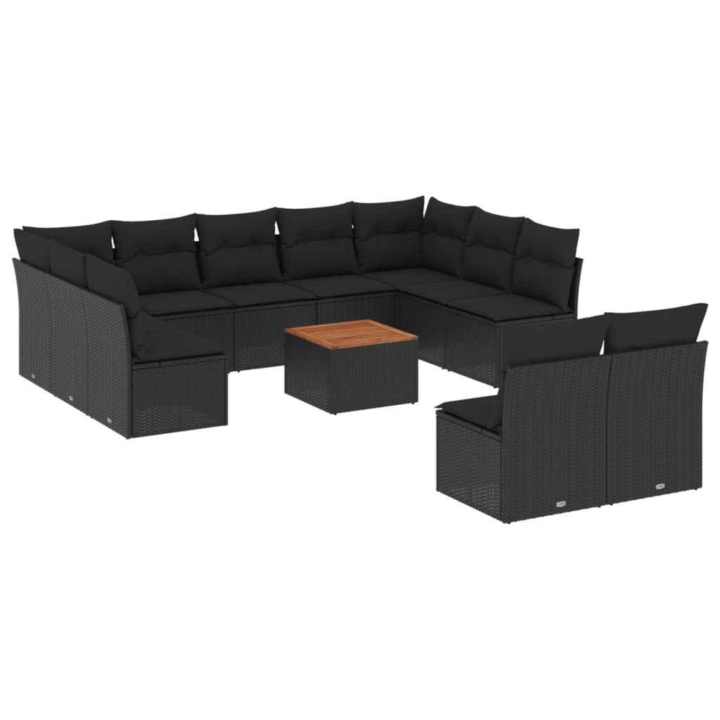 Set Divani da Giardino 12 pz con Cuscini Nero in Polyrattan 3223885