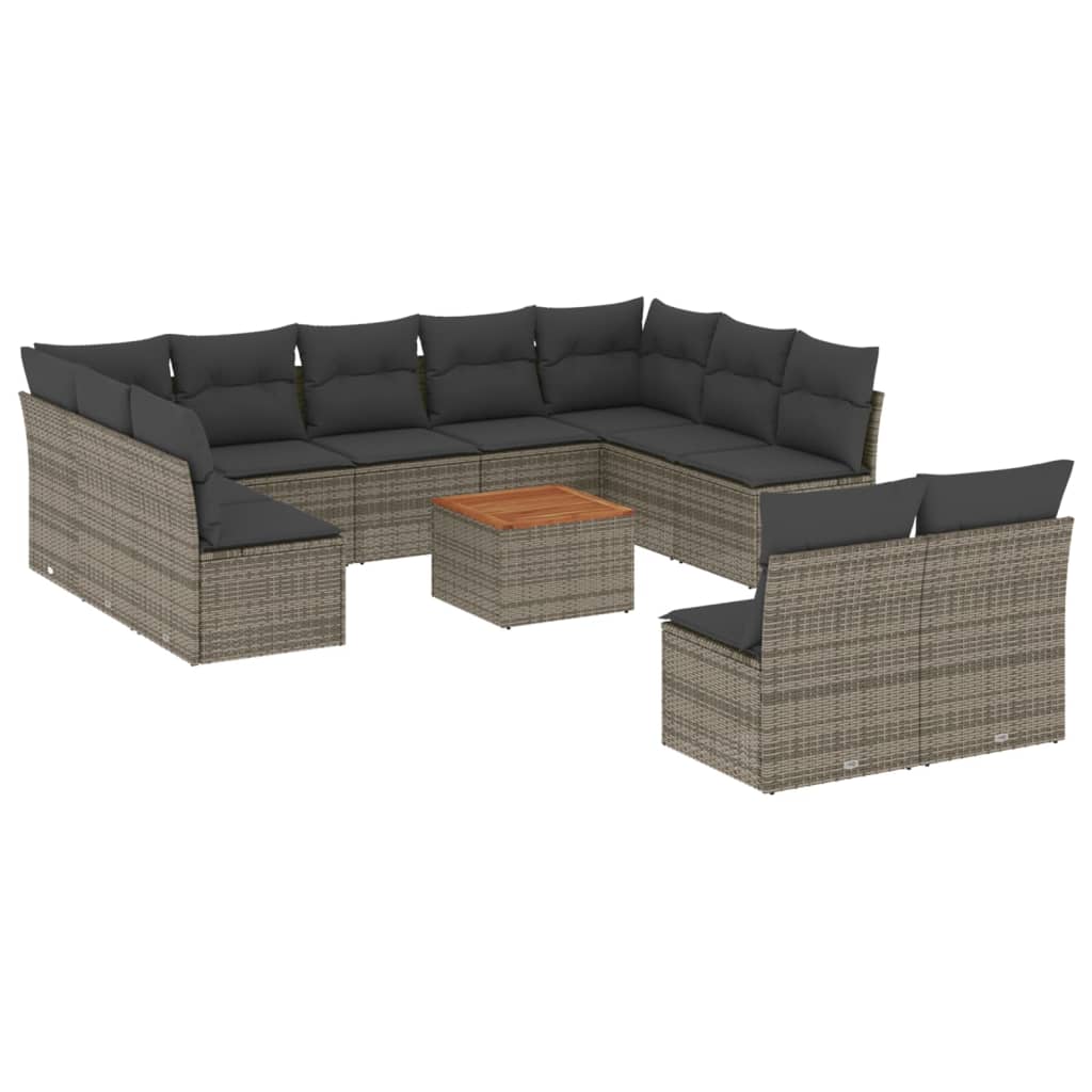 Set Divani da Giardino 12 pz con Cuscini Grigio in Polyrattan 3223890