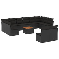 Set Divani da Giardino 13pz con Cuscini Nero in Polyrattan 3223892