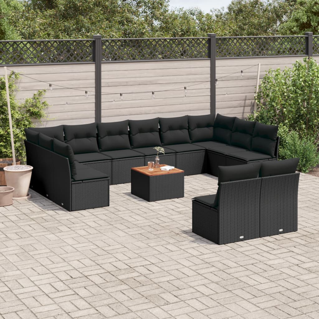 Set Divani da Giardino 13pz con Cuscini Nero in Polyrattan 3223892