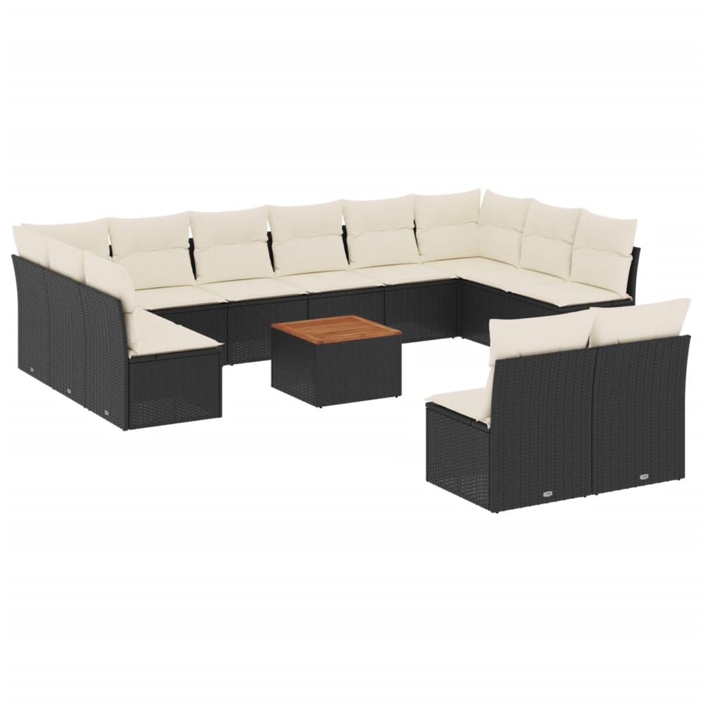 Set Divani da Giardino 13pz con Cuscini Nero in Polyrattan 3223893