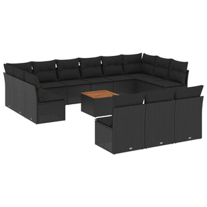 Set Divani da Giardino 14pz con Cuscini in Polyrattan Nero 3223899