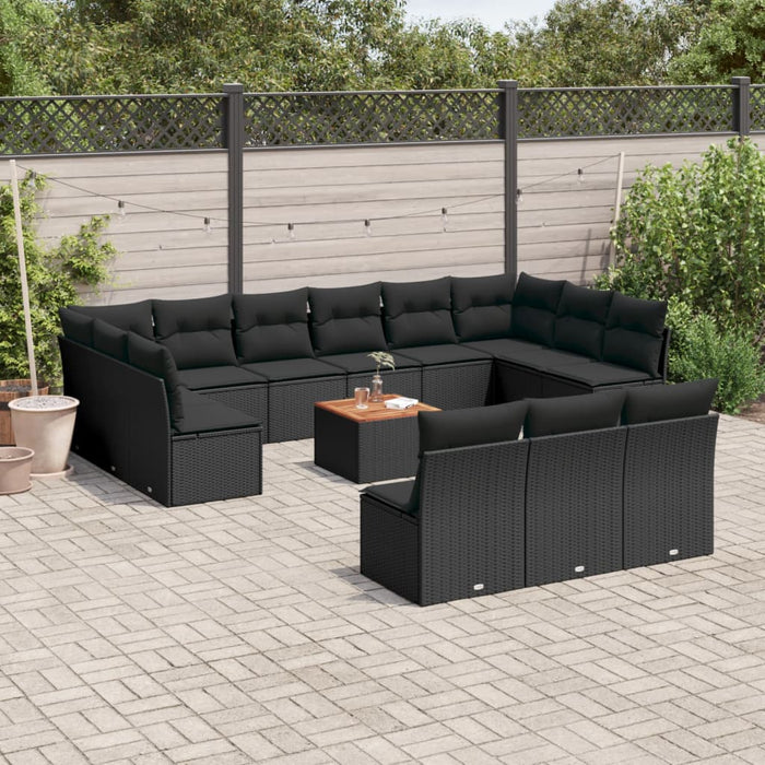 Set Divani da Giardino 14pz con Cuscini in Polyrattan Nero 3223899