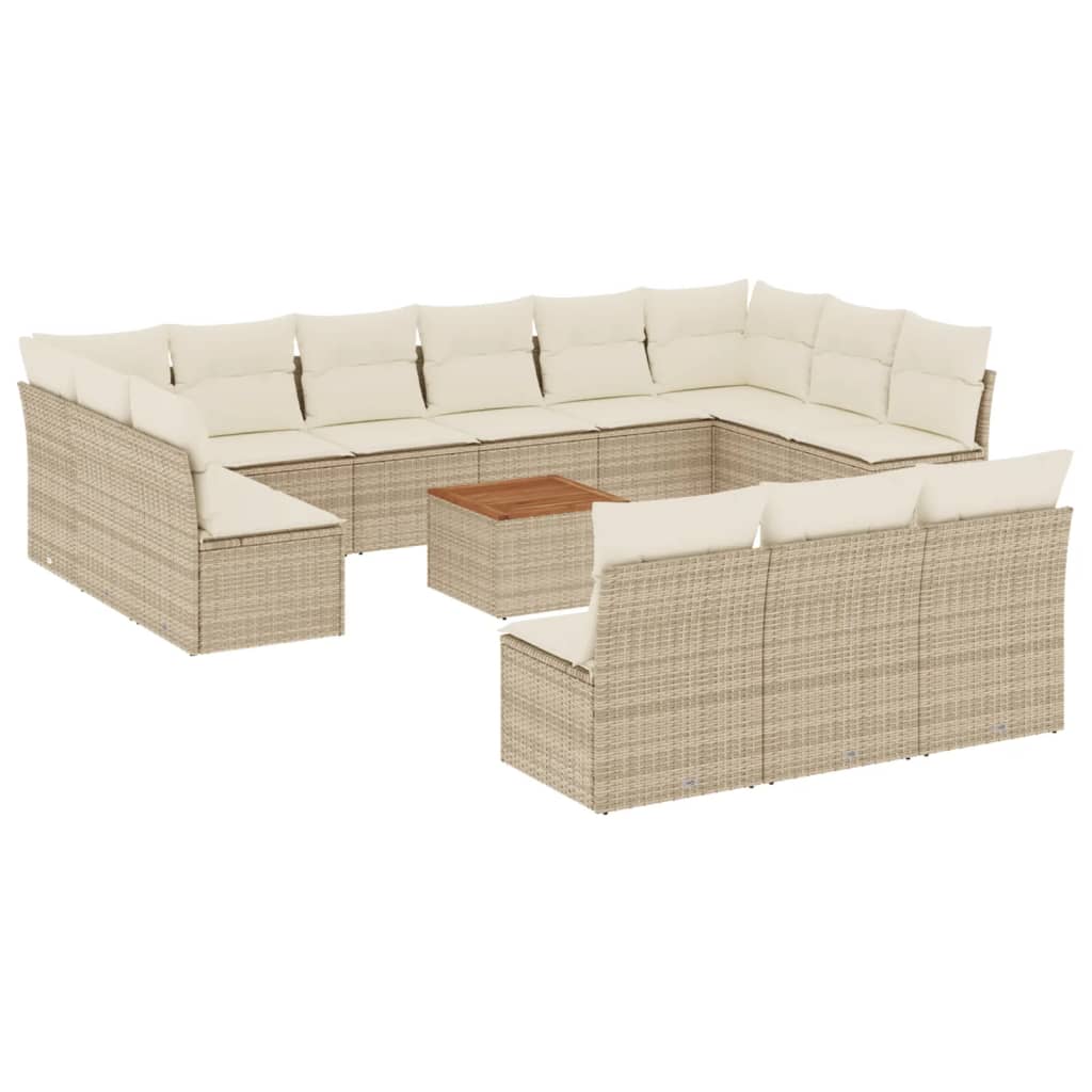 Set Divani da Giardino 14pz con Cuscini in Polyrattan Beige 3223902