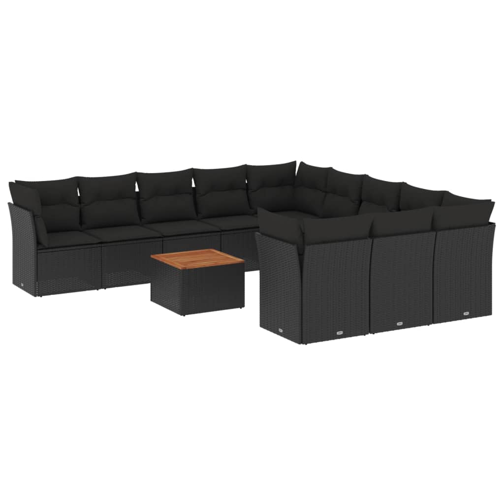 Set Divani da Giardino 12 pz con Cuscini Nero in Polyrattan 3223906