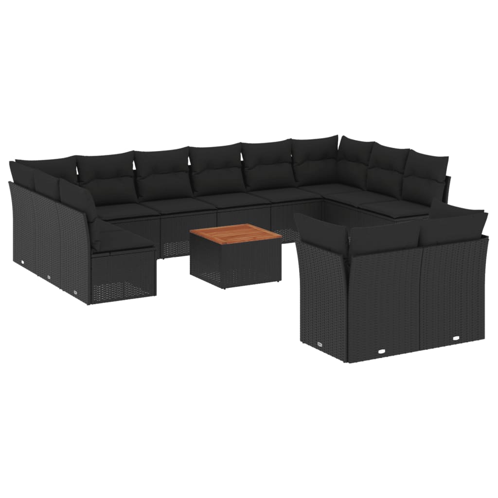 Set Divani da Giardino 13pz con Cuscini Nero in Polyrattan 3223913