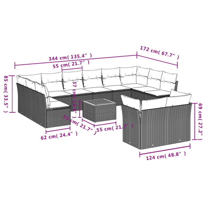 Set Divani da Giardino 13pz con Cuscini Nero in Polyrattancod mxl 111639