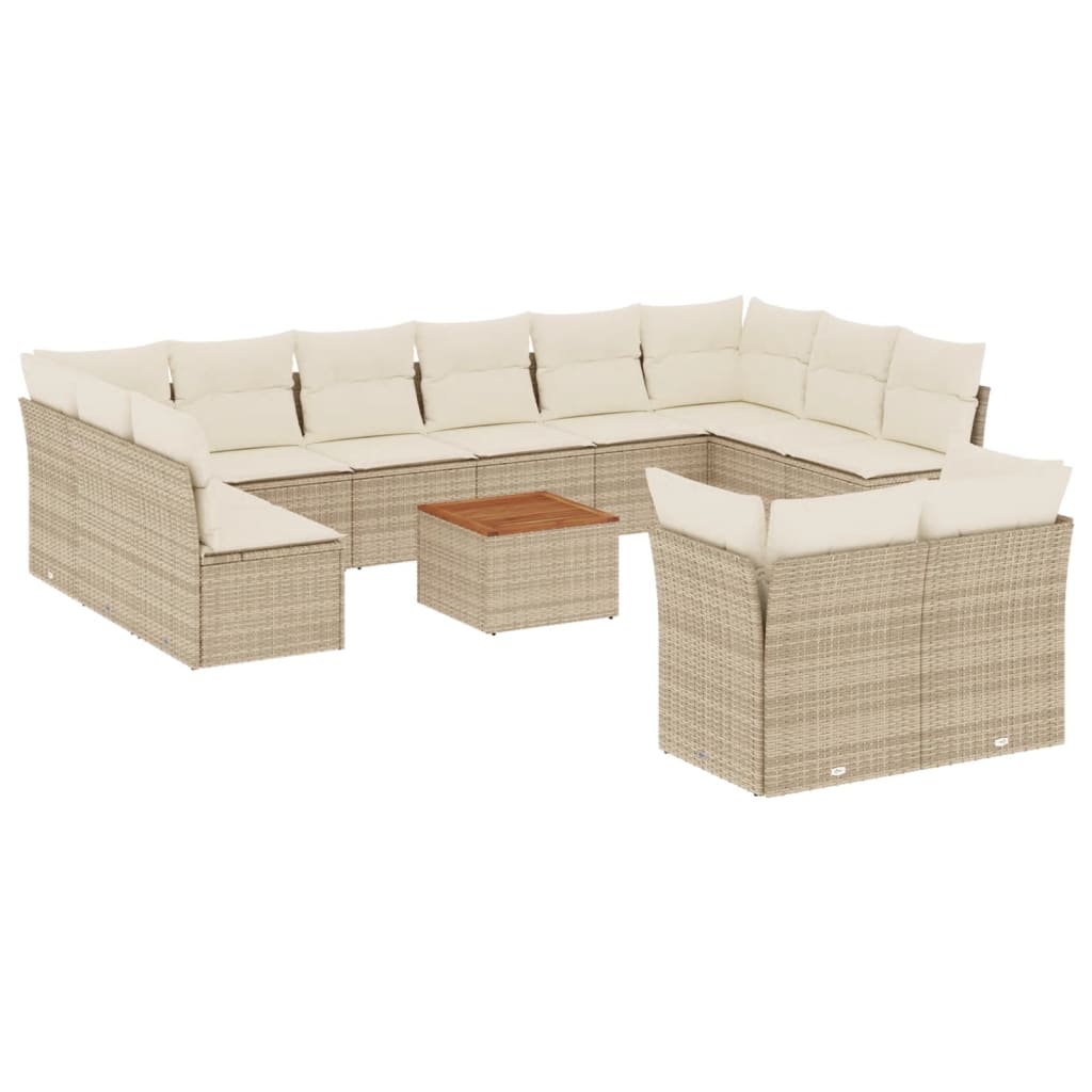 Set Divano da Giardino 13 pz con Cuscini Beige in Polyrattan 3223916